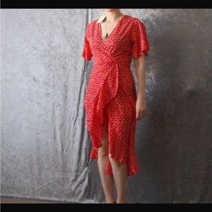 NWT To My Lovers Dress size Small, red casual wrap maxi ruffles dress boho